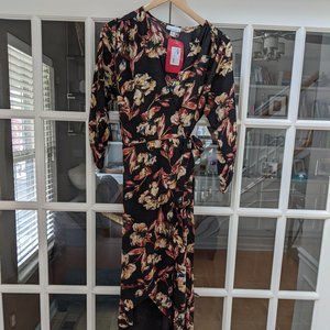 Allison Joy Black Floral wrap dress M NWT